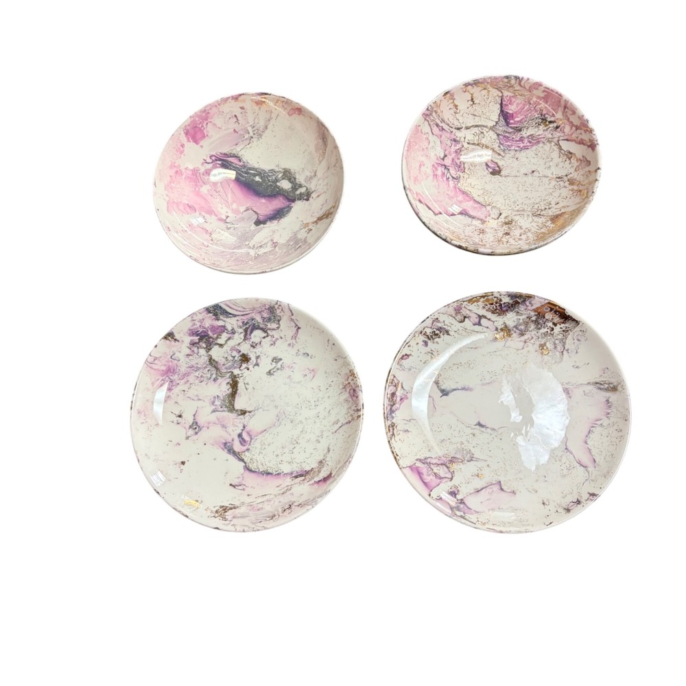 Sascha Brastoff California Pottery Marbled Purple Gold Plate Bowl Set MCM 4pc